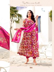 Impresión Digital de Organza suave fabricada en India Anarkali Kurti para mujer, ropa de diseño elegante Kurti con estilo Anarkali Kurti - Product Image 5