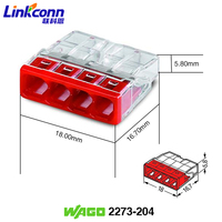 Connecteur PUSH WIRE Conducteur Bornier à 4 broches Connexion rapide 450V 24A Wagos 2273-204 Convient aux fils monobrin 2.5mm
