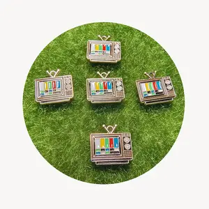 Hot Selling 100Pcs/Lot Lovely Cartoon Enamel TV Set Charms Gold Plated Television Pendants For Jewelry Making Findings Supplier