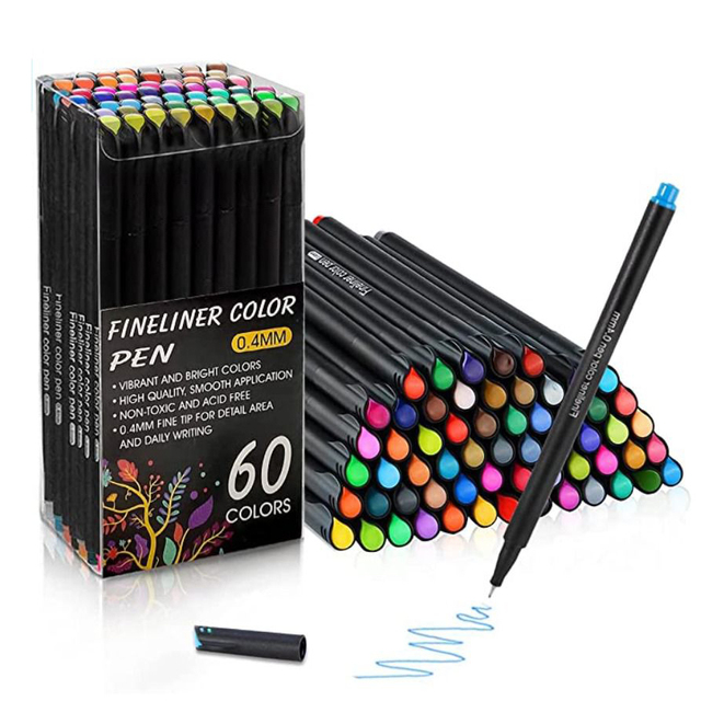 60 Colors 0.4mm Fine Tip Fineliner Color Pen Set Water-Based Fast-Drying Ink for Journaling Writing Note Taking Calendar Agenda
