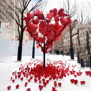 定制现代户外爱情主题公园装饰大喷漆多重红色心形构成抽象金属树雕塑 - Product Image 3