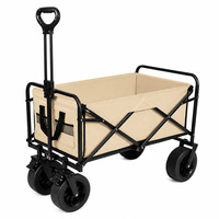 Chariot pliable, chariot utilitaire pliable avec quatre roues, poignée de traction, poches de rangement latérales pour le camping, le jardin et les activités de plein air