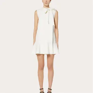New Design Elegant Women Sleeveless Solid White One Piece Dress Lady Mini Casual Vestidos Dress Organic Cotton Dresses