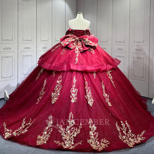 Vestidos de Quinceañera Rojos Lsmu166 para Niña, con Borlas, Plisados, con Hombros Descubiertos, Estilo Princesa, Personalizables, Vestido de XV Años Jancember - Product Image 2