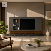 Meuble TV sur mesure XINGRUO 100% - Système mural intégré - Design moderne et luxueux - Texture bois - Rangement pour salon avec étagères ouvertes