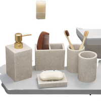 Ensemble d'accessoires de salle de bain classiques en résine marbrée imperméable avec distributeur de savon, gobelet, porte-brosse à dents et plateau pour maisons modernes