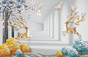 ZHIHAI Décoration personnalisée pour la maison Revêtement mural pour chambre d'enfant Papier peint en soie <span class=keywords><strong>sur</strong></span> toile à imprimé animal cerf en relief <span class=keywords><strong>vue</strong></span> <span class=keywords><strong>sur</strong></span> la ville - Product Image 5