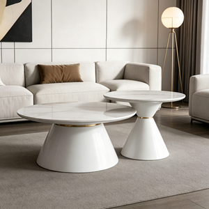 Light Luxury <b>Nesting</b> Coffee <b>Table</b> White Conical Base Marble Pattern Top Modern Home <b>Living</b> <b>Room</b> Multi-purpose Custom Size Accent - Product Image 6
