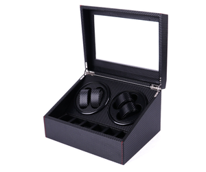 JLY 2 <strong>Winder</strong> 4 Slots Square MDF Multifunction Black Rotating Electronic <strong>Watch</strong> Storage <strong>Box</strong> - Product Image 1