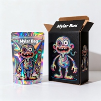 Nouveau Design Vide 3.5g 7g 28g Odeur Preuve Refermable Holographique Exotique Die Cut Zip Lock Mylar Sacs avec Boîte Emballage Ensemble