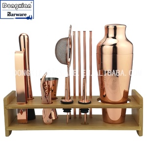 Ensemble de barman de 11 pièces en acier inoxydable avec support en bambou, ensemble de bar à cocktails parisien, support en bois - Product Image 6