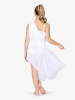 Robe de danse blanche pour filles avec accent floral doré à la taille, asymétrique à une épaule, costume de scène