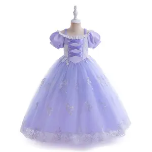 Đầm ren dài cho bé gái Đầm Sofia công chúa đông lạnh lưới tốt trang phục hóa trang Rapunzel Pompadour cho trẻ em