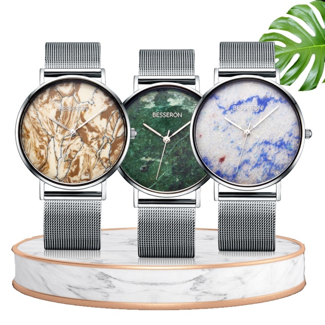 Eco-friendly Sport Luxe Quartz Stainless Steel Watch 18mm Natural Turquoise Yellow Stone Dial 3BAR Water Resistant