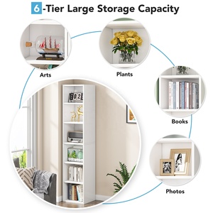 Tribesigns 6-Tier Books Storage Cabinet Living Room Wood <strong>Cube</strong> Bookcase White Corner <strong>Shelf</strong> - Product Image 4