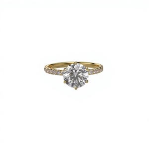 Anillo de Compromiso de Lujo Chapado en Oro de 18K y 14K con Diamante Cultivado en Laboratorio de Corte Brillante Redondo y Banda Solitaria con Diamantes Redondos con Acentos Pavé - Product Image 1