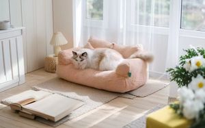 komfortables haustier-sofa aus pfauenwolle weiches perlenbaumwoll-sofa rutschfestes haustiersofa - Product Image 3