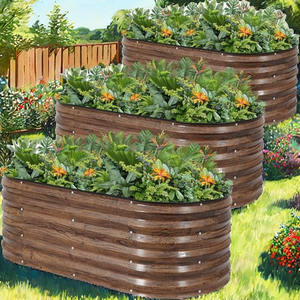 Kit de Jardinera Elevada de Metal Galvanizado |   Jardinera Exterior de 3 Piezas con Diseño de Triple Protección y Tira de Goma para Flores - Product Image 2