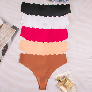 Culotte sans couture une pièce pour femme, couleur unie, taille basse, motif vague évidé, en polyamide, avec adhésif - Product Image 3