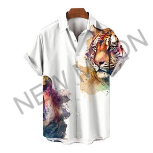Chemise Hawaïenne Décontractée de Luxe pour Homme, Coupe Ample, Manches Courtes, Imprimé Floral Tigre, Respirante, Col Montant, Automne - Product Image 5