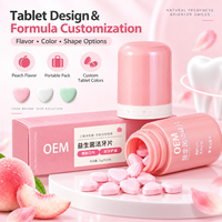 Tablettes de dentifrice probiotiques au bicarbonate de soude saveur pêche personnalisées OEM pour une haleine fraîche et une hygiène bucco-dentaire améliorée