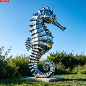 Sculpture de hippocampe en acier inoxydable YOUFINE, finition miroir, statue marine en métal pour décoration côtière - Product Image 4