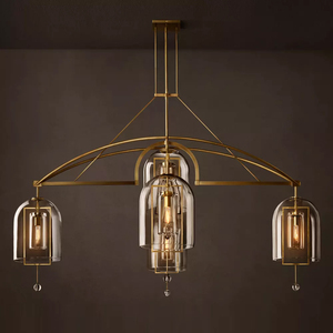 Lustre rond de 85 pouces, style vintage, en laiton, avec abat-jour en verre soufflé, design industriel, luxueux et moderne, pour salon, cuisine ou îlot. - Product Image 1