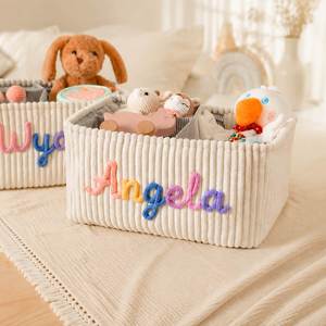 Cesta de Regalo para Bebé, Organizador de Pañales con Nombre Personalizado, Cesta de Almacenamiento para Guardería de Pana con Asas - Product Image 5