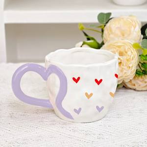 欧式手绘爱心家居陶瓷咖啡杯创意Ins风网红釉下彩心形手柄捏 - Product Image 5