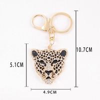Porte-clés Punk en Alliage Plaqué Or, Tête de Léopard Panthère, Entièrement Sertie de Strass Bling CZ et Émail, pour Clés de Voiture et Cadeaux de Sac à Dos