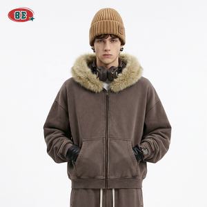 無地のエッセンシャルフェイクファーフーディー、ボックスフィット、カスタムロゴ、スクリーン印刷、ベストセラー、サンフェードジッパーフーディー、メンズ、卸売 - Product Image 3