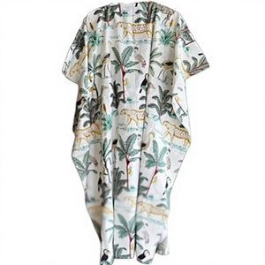 Vestido Maxi con Estampado Tropical, Cuello Redondo, Manga Corta, Corte Holgado, Estilo Safari, Vestido Casual de Verano de Algodón Tejido - Product Image 1