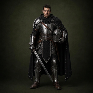 Ensemble d'armure de chevalier médiéval CH, armure complète en acier 3D, costume de reconstitution historique, armure antique portable avec cape et épée - Product Image 1