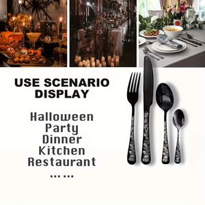 Wholesale Stainless Steel <b>Cutlery</b> <b>Set</b> Halloween Design <b>Black</b> Skull Dinner Knife Fork Spoon Flatware for Restaurant Hotel Party - Product Image 3