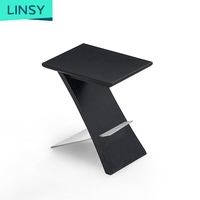 Mesa Auxiliar Irregular Moderna de Roble Rojo LINSY, Mesa Única en Forma de C con Porta Revistas para Sala de Estar y Dormitorio LS593J2-C