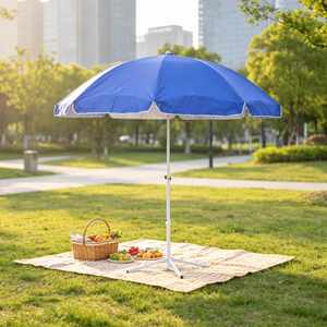 Parasol de plage argenté 120 cm, protection UV UPF50+, coupe-vent, mât réglable, pour extérieur et bord de mer - Product Image 1