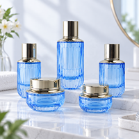 Set Kemasan Perawatan Kulit Kaca Biru 30g 50g 40ml 100ml 120ml Botol Krim Losion Toner Kosmetik