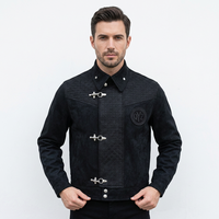 Veste en daim noir pour homme sur mesure OEM, broderie gothique filigranée, fermeture à boucle métallique, streetwear, marque privée