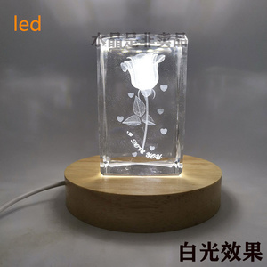 Tisch 3d LED Lampe Nachtlicht Massivholz Basis Holz Runde Blütenblatt Form Holz sockel für Kristallglas Gravierte Rohlinge Acryl - Product Image 2