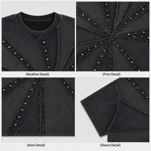 เสื้อยืดทรงบ็อกซี่ฟิตสำหรับผู้ชาย ผ้า 300gsm 100% คอตตอน ล้างสีแบบ Mud Wash ตัดเย็บแบบมีหมุดตกแต่ง สไตล์ Distressed Oversized Streetwear - Product Image 3