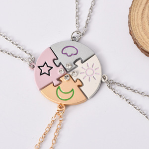 Collar al por mayor con diseño de sol, luna, nubes y estrellas, <span class=keywords><strong>serie</strong></span> Good Friends, con incrustaciones de diamantes, juego de 4 piezas, nueva colección. - Product Image 1