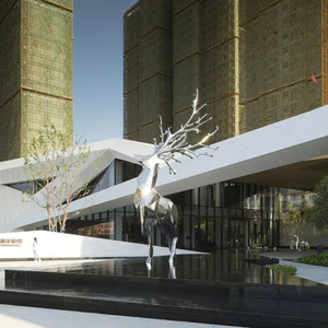 Escultura Geométrica de Ciervo en Acero Inoxidable, Decoración Artística Contemporánea para Jardín y Paisaje, Artesanía Metálica para Montar en el Suelo - Product Image 3