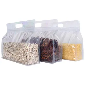 Custom Plastic Flat Bottom Pouch Food Nuts Storage Clear ZipLock Self Sealing Transparent Packaging Bags With Handle