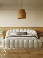 Cadre de lit moderne de luxe en forme de nuage, lit king size rembourré en bouclette crème premium, mobilier modulaire minimaliste et doux