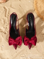 Sandales à Talons Fins avec Bout Pointu et Nœud Décoratif Rouge Grenat On Feet& in Love, Type Slingback, pour Mariage et Soirée