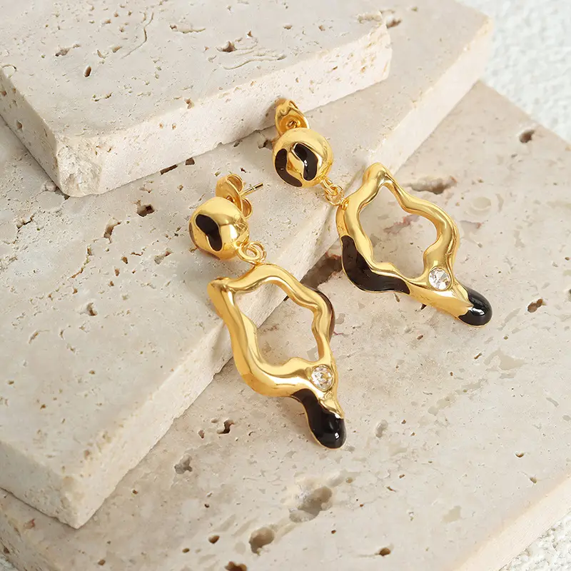 Fashion Zircon Drip Oil Pendant Earrings 18k Gold Plated Stainless Steel Irregular Drop Earrings Jewellery For Women pendientes