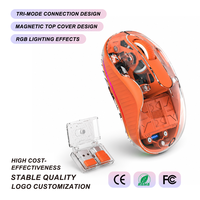 Ratón transparente trimodal 2.4G, iluminación RGB, DPI 800-2400, rueda de desplazamiento de 4 direcciones, 400mAh, receptor dual USB+Type-C, ergonómico OEM