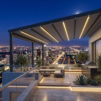 Pergola autoportante moderne et durable en alliage d'aluminium, résistante au vent, avec auvent rétractable électrique en PVC et télécommande LED