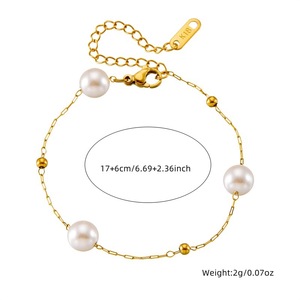 Geometric Pearl Gold Plated Chain Necklace And <b>Bracelet</b> <b>Set</b> For Women Stainless Steel Jewelry Gift <b>Set</b> - Product Image 4