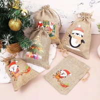Sac cadeau de Noël en toile de jute avec cordon de serrage, pochette de rangement, sac anti-poussière en jute avec cordon, durable, personnalisable avec logo